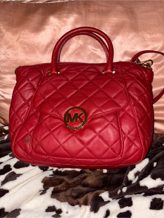 Michael Kors Handbags - Michael Kors Red Quilted Leather Satchel with Gold Logo
